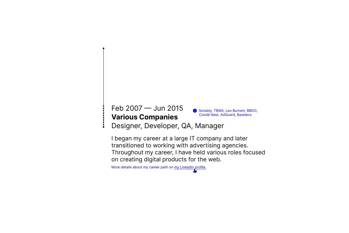 Visual metaphor of multiple dots as multiple companies and roles